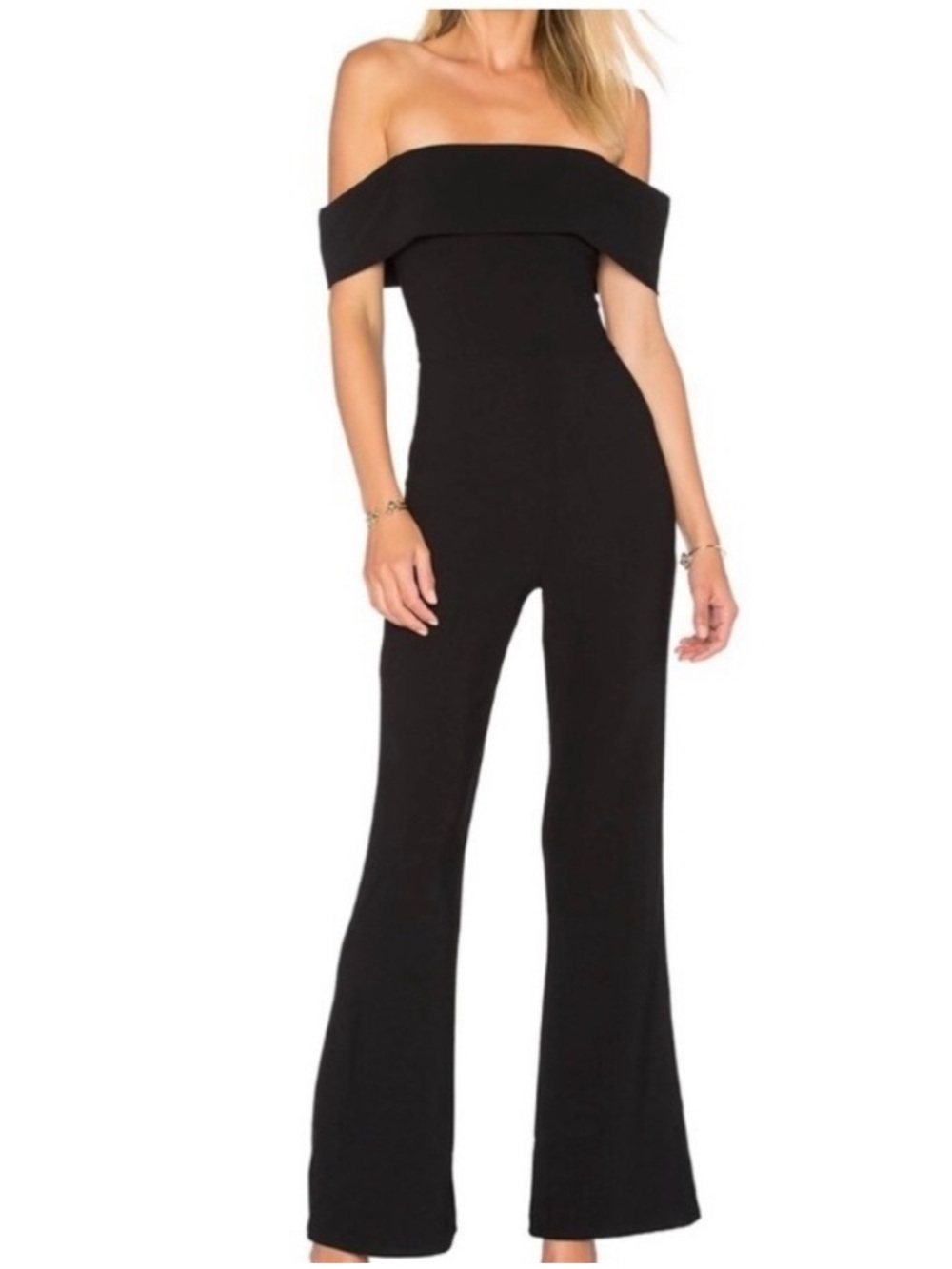 by the way x Revolve Aubrey Black Off-Shoulder Jumpsuit with Flared Legs Small